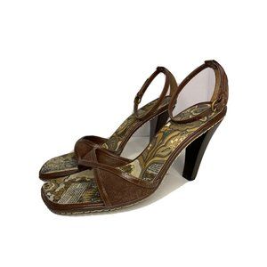 Unbranded Heel Sandals Brown Straps Suede Accents Heel Size 8 Brazilian